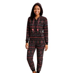 SO Intimates Onesie Fleece Faux Fur Black Pink Cozycore Viral‎ Loungewear M